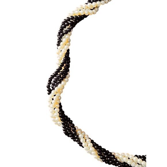 Black Stone & White Beaded Twisted Necklace With Large Black Accents Multistrand - Picture 4 of 6
